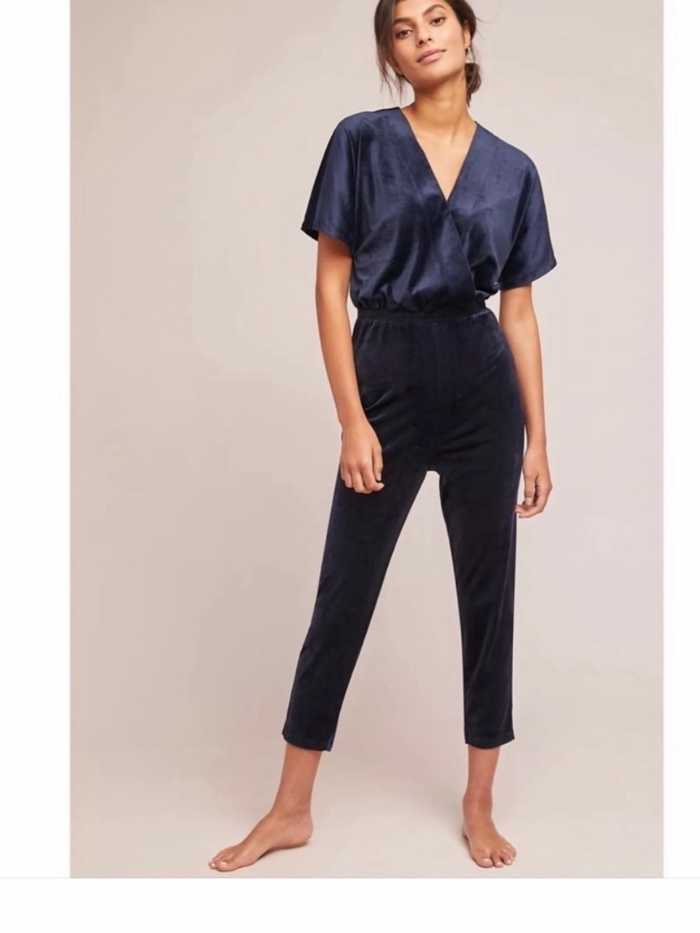 Anthropologie Saturday Sunday Navy Velvet Jumpsuit